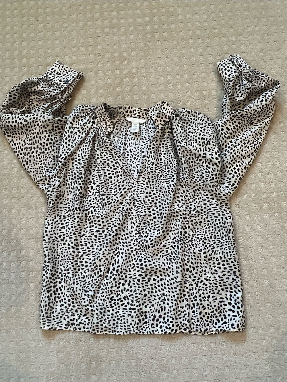 H&M Cream and Black Leopard Print V-Neck Blouse